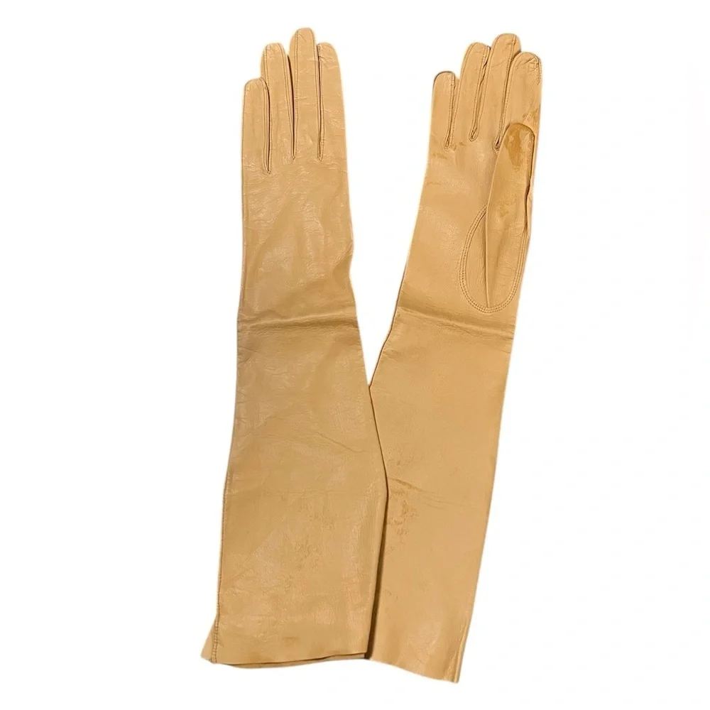 Chevreau vintage tan kid leather opera gloves Made in France